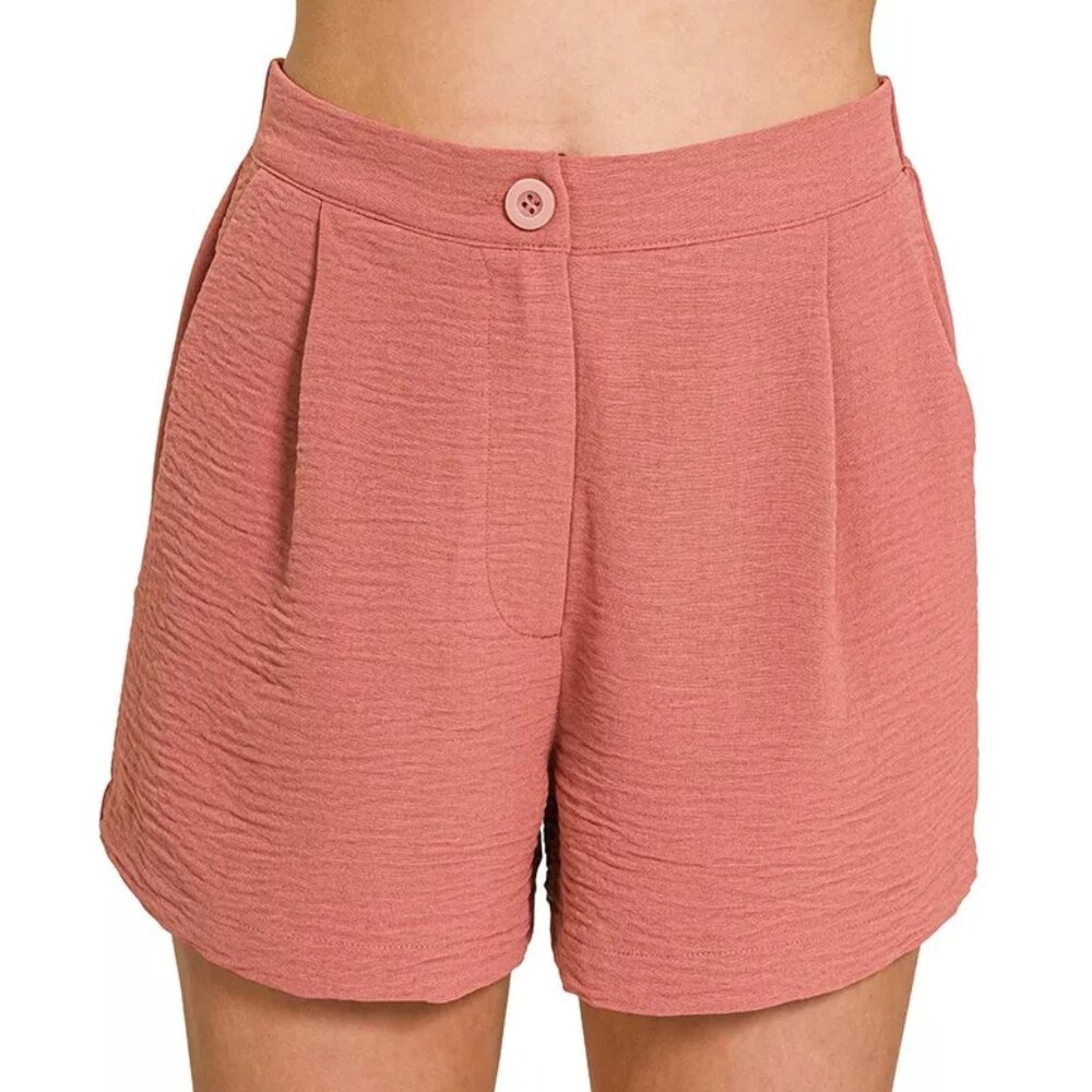 Zenana Woven Airflow Back Elastic‎ Waist Shorts